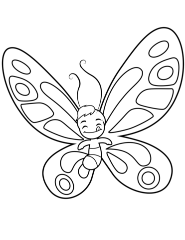 Cute Butterfly Boy Sticks Out The Tongue Coloring Page